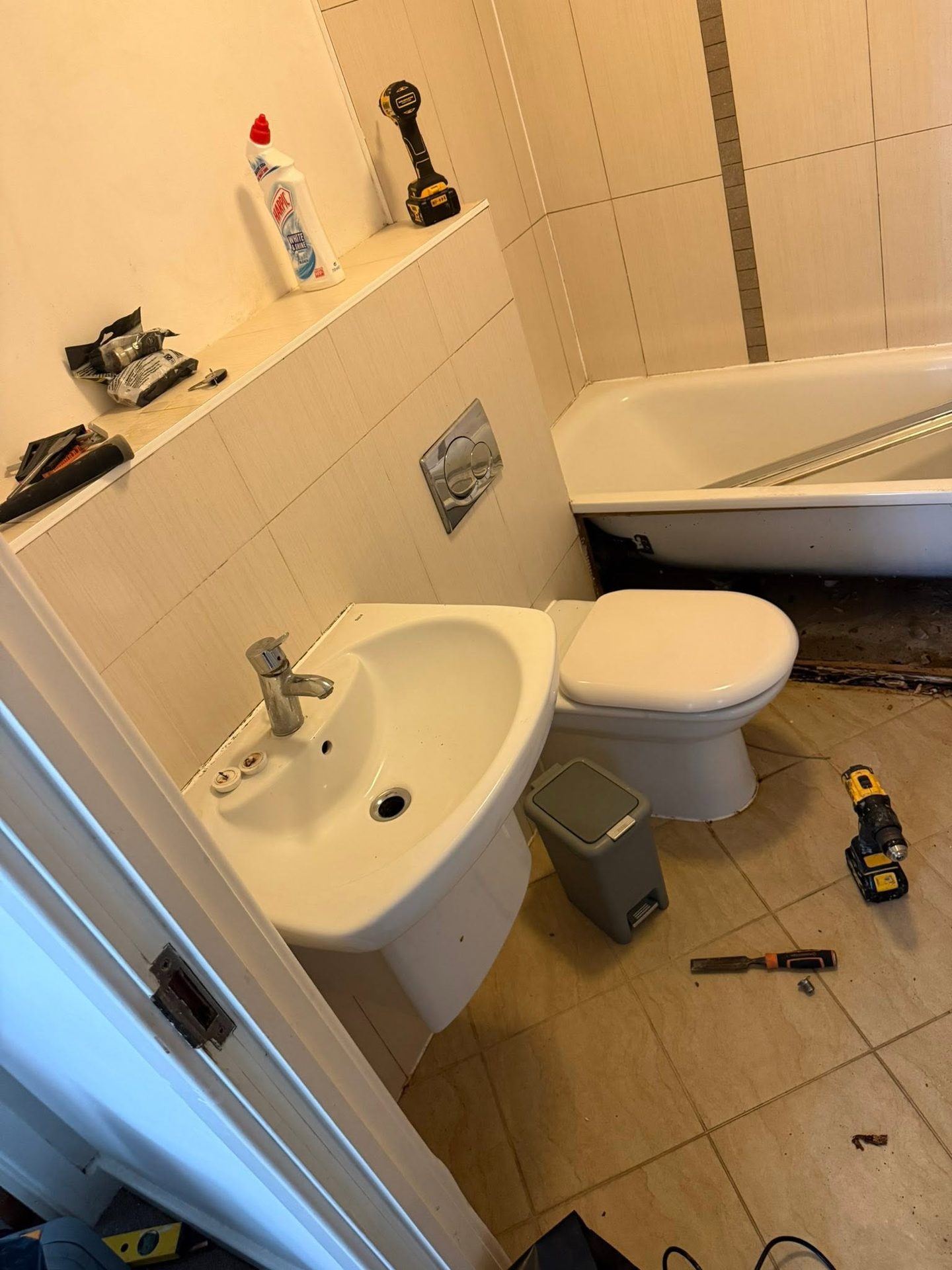 Pipework and first-fix work during a bathroom renovation